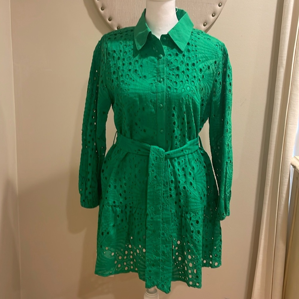 Green lined Eyelit Dress